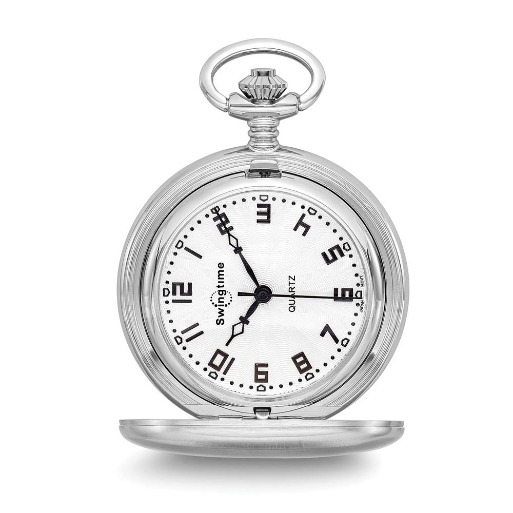 Swingtime Chrome-finish, Brass Quartz Pocket Watch, Item W10753 by The Black Bow Jewelry Co.