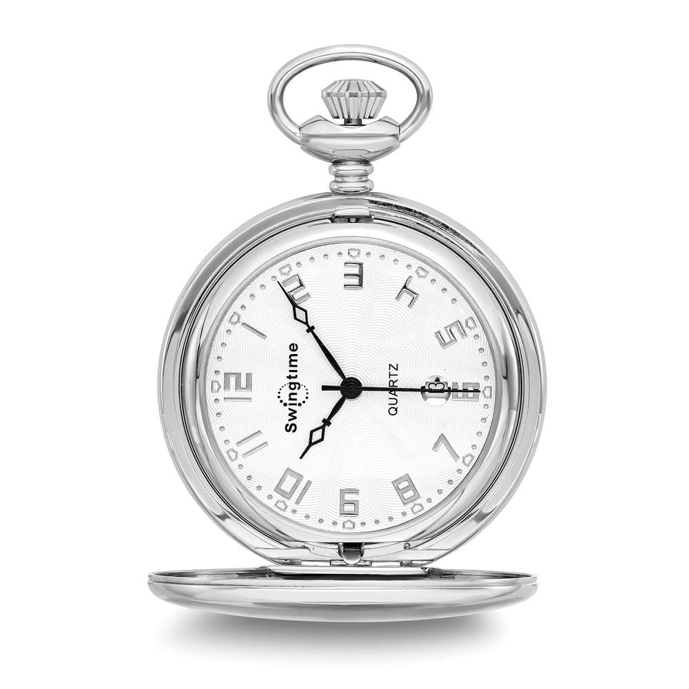 Swingtime Stainless Steel Quartz Pocket Watch, Item W10757 by The Black Bow Jewelry Co.