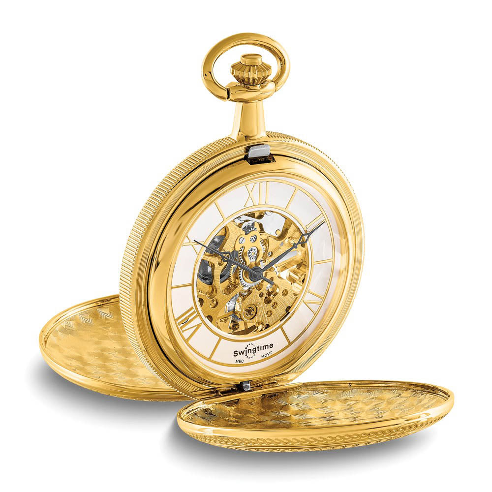 Alternate view of the Swingtime Gold-finish Mechanical Double Cover Pocket Watch by The Black Bow Jewelry Co.
