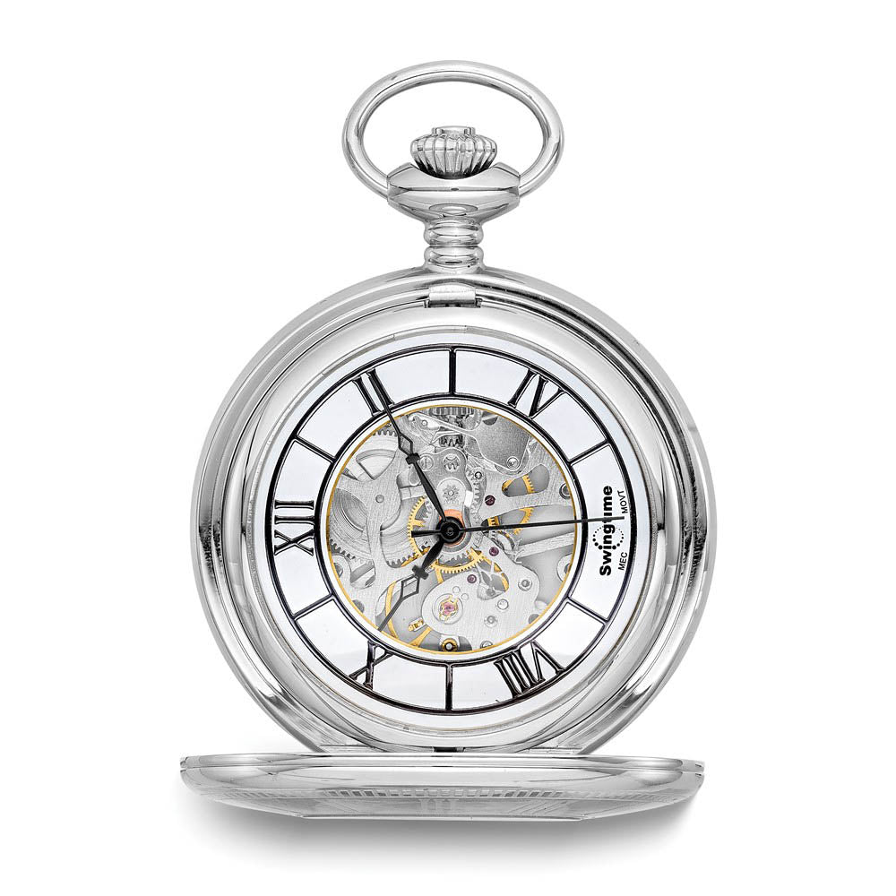 Swingtime, Stainless Steel Mechanical Pocket Watch, Item W10763 by The Black Bow Jewelry Co.