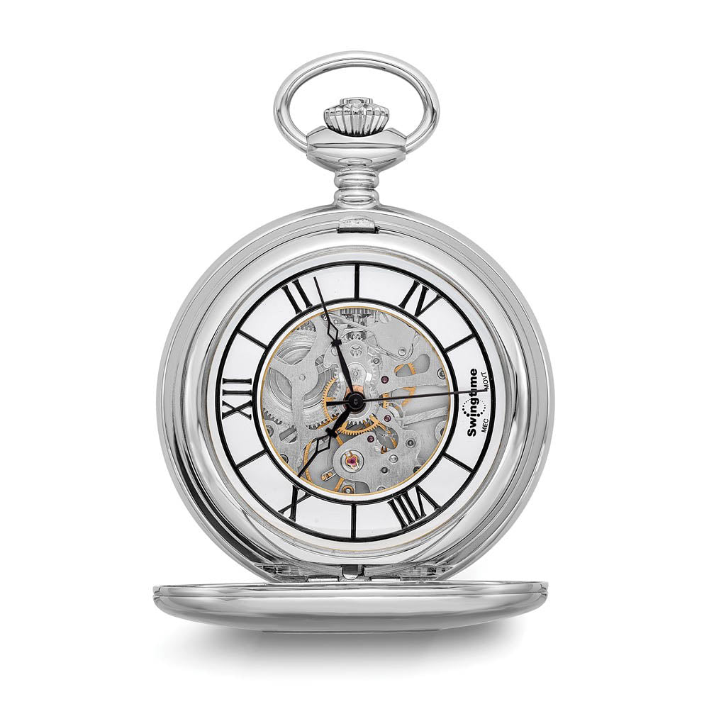 Swingtime Stainless Steel Mechanical Pocket Watch, Item W10764 by The Black Bow Jewelry Co.