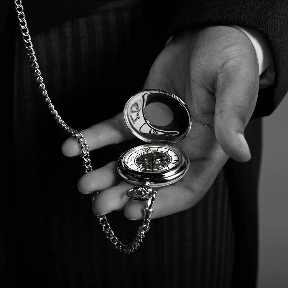 Alternate view of the Swingtime Stainless Steel Mechanical Pocket Watch by The Black Bow Jewelry Co.