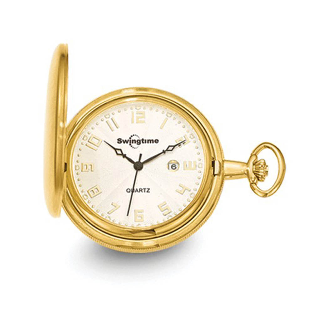 Swingtime, Gold-finish Brass Quartz 48mm Pocket Watch, Item W10769 by The Black Bow Jewelry Co.