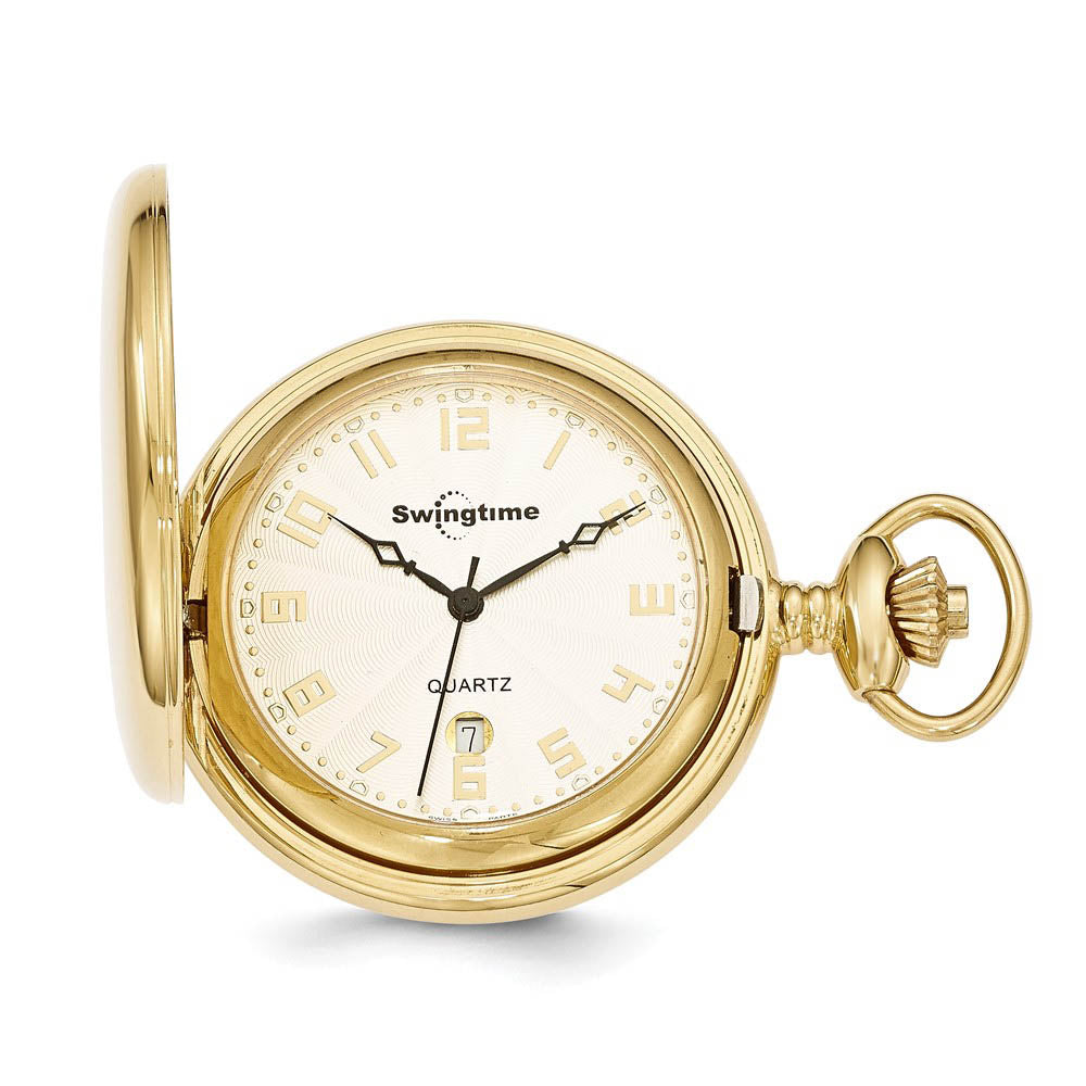 Swingtime IP-plated Stainless Steel Quartz 48mm Pocket Watch, Item W10770 by The Black Bow Jewelry Co.