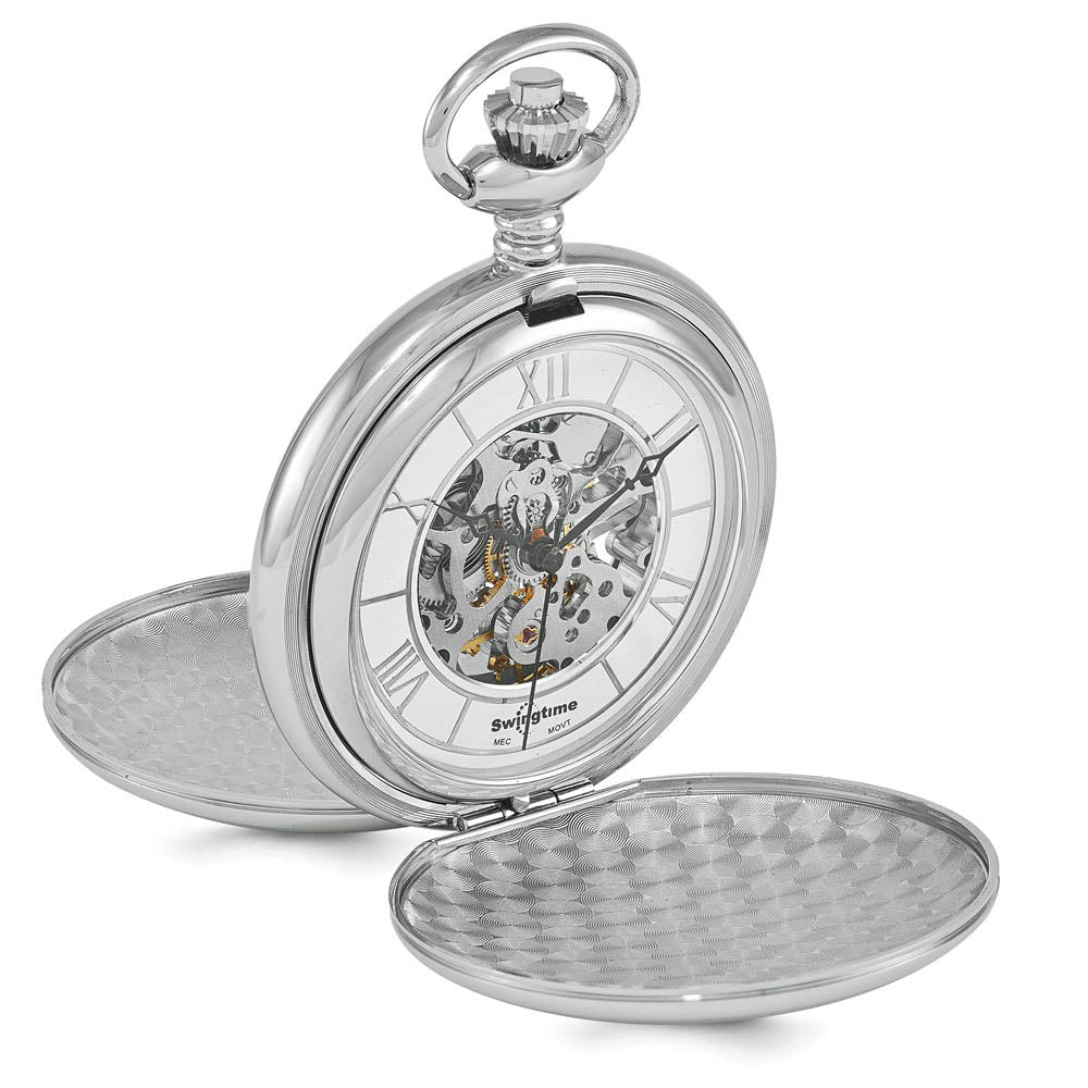 Swingtime Chrome-finish Brass Mechanical 48mm Pocket Watch, Item W10773 by The Black Bow Jewelry Co.