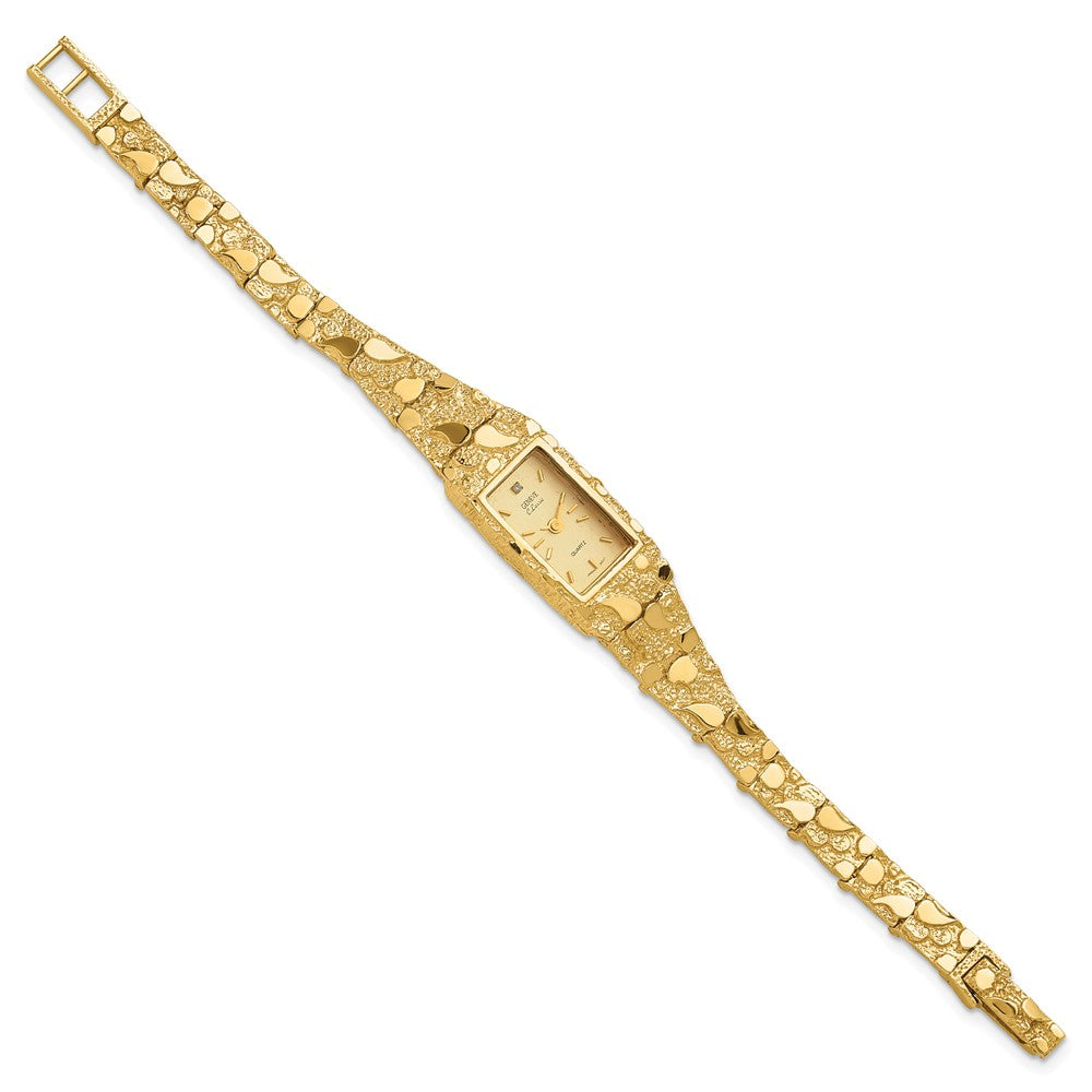 Alternate view of the 10k Yellow Gold Ladies Champagne Rectangular Face Nugget Watch by The Black Bow Jewelry Co.