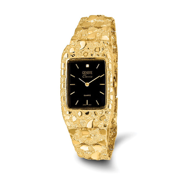 10k Yellow Gold Mens Black 27x47mm Dial Square Face Nugget  display picture 1