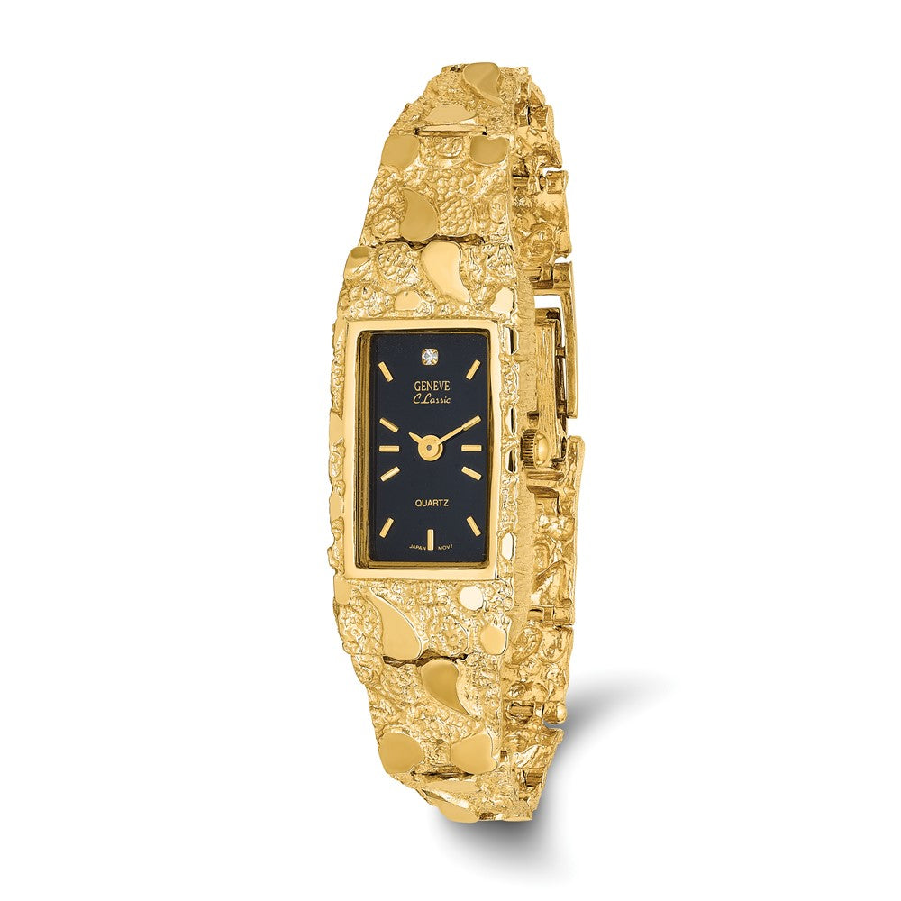 14K Yellow Gold Ladies Rectangle Black 15x31mm Dial Solid  display picture 1