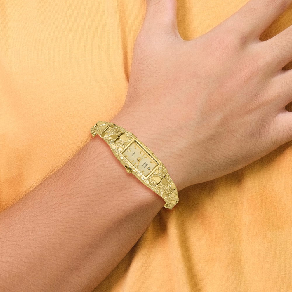 Alternate view of the 14K Yellow Gold Ladies Rectangular 15x31mm Dial Solid Nugget Watch by The Black Bow Jewelry Co.