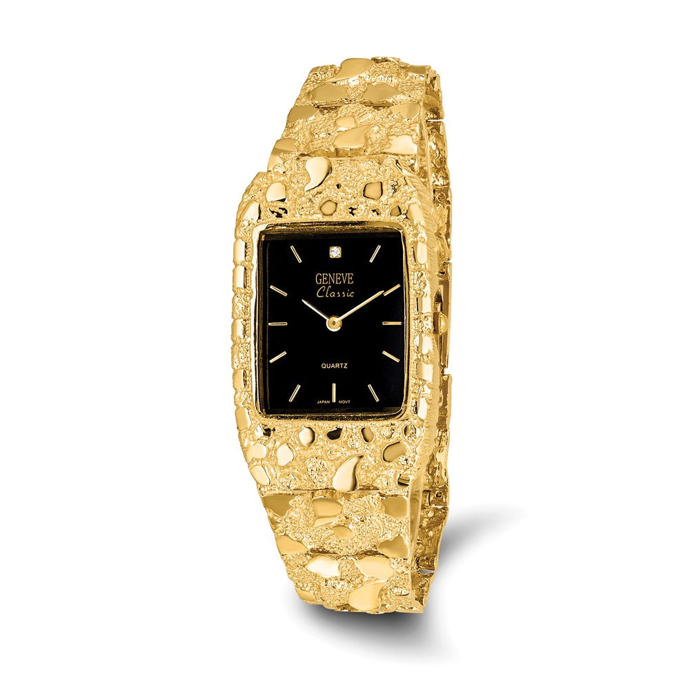 14k Yellow Gold Mens Mens Squared Black Dial Solid Nugget  display picture 3