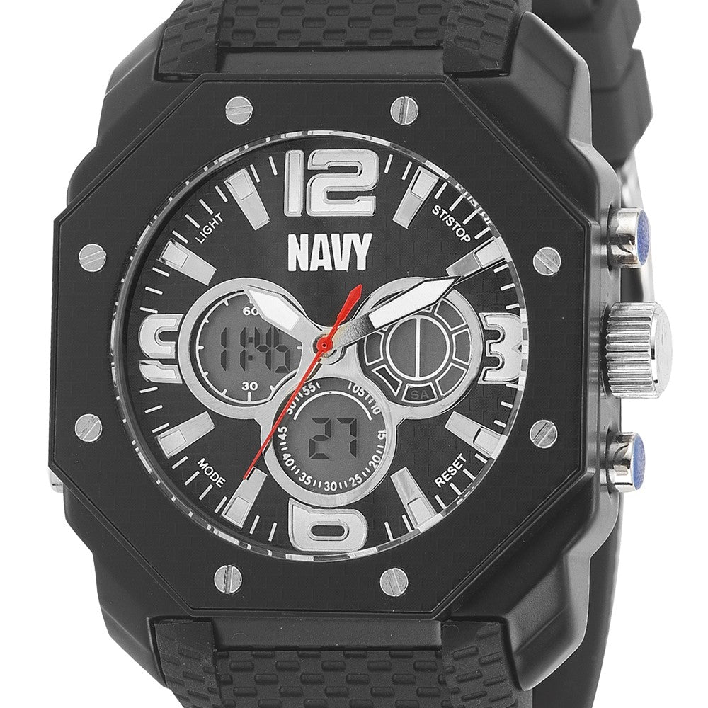 Alternate view of the Wrist Armor Mens US Navy C28 Black Silicone Strap Ana-Digital Watch by The Black Bow Jewelry Co.