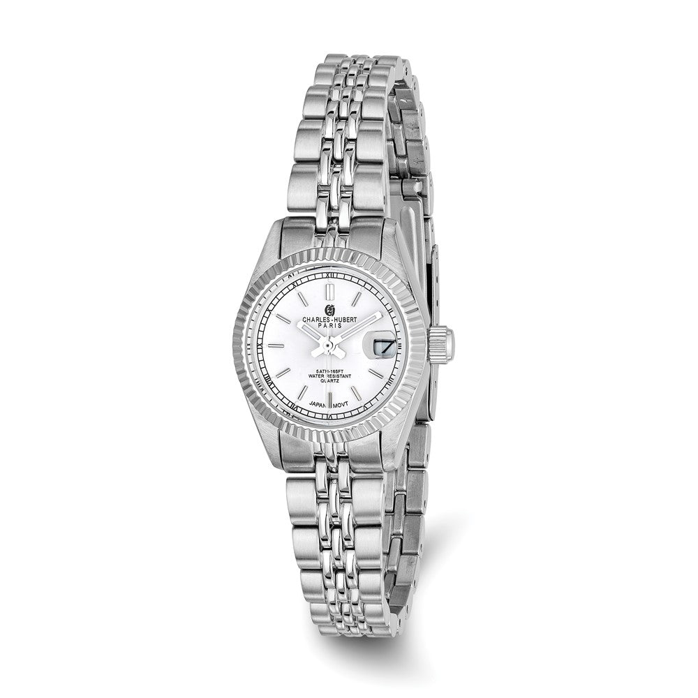 Ladies Stainless Steel, Round Analog Watch by Charles Hubert, Item W8196 by The Black Bow Jewelry Co.