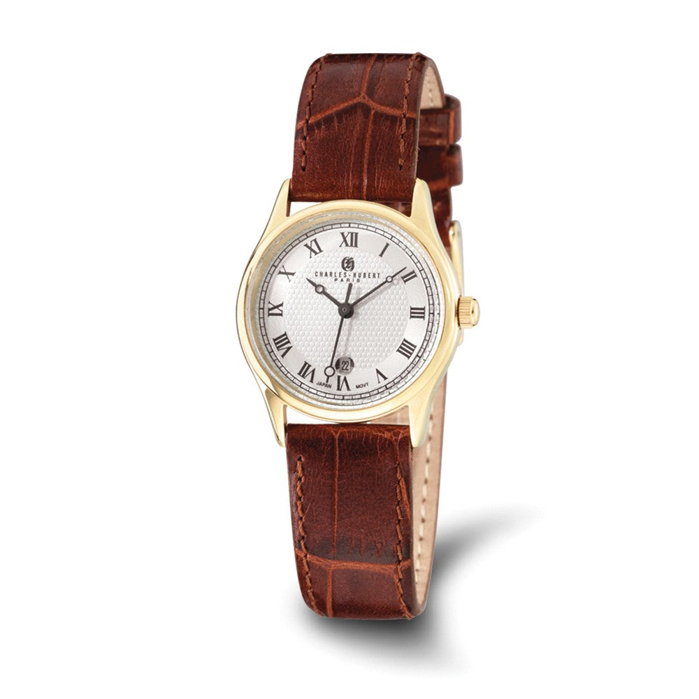 Ladies Brown Leather Band Round Watch by Charles Hubert, Item W8219 by The Black Bow Jewelry Co.