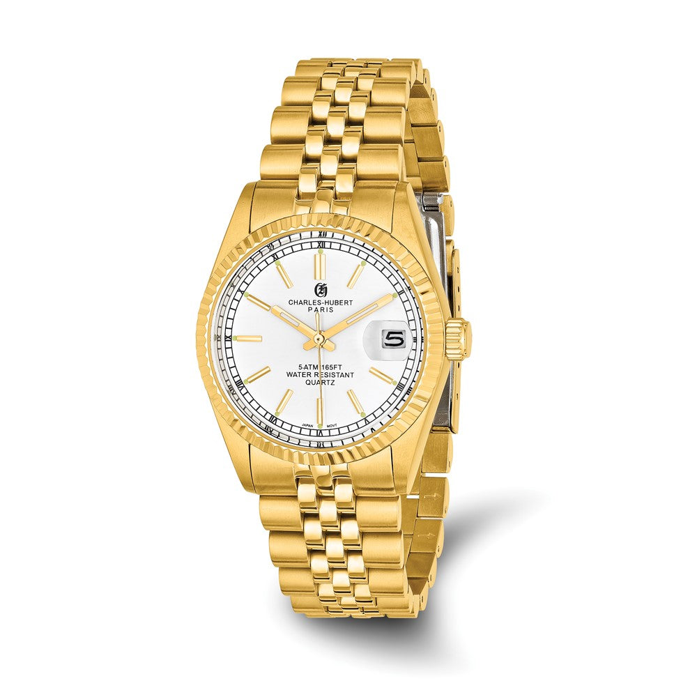 Charles Hubert Mens Gold-plated Round Analog Watch, Item W8230 by The Black Bow Jewelry Co.