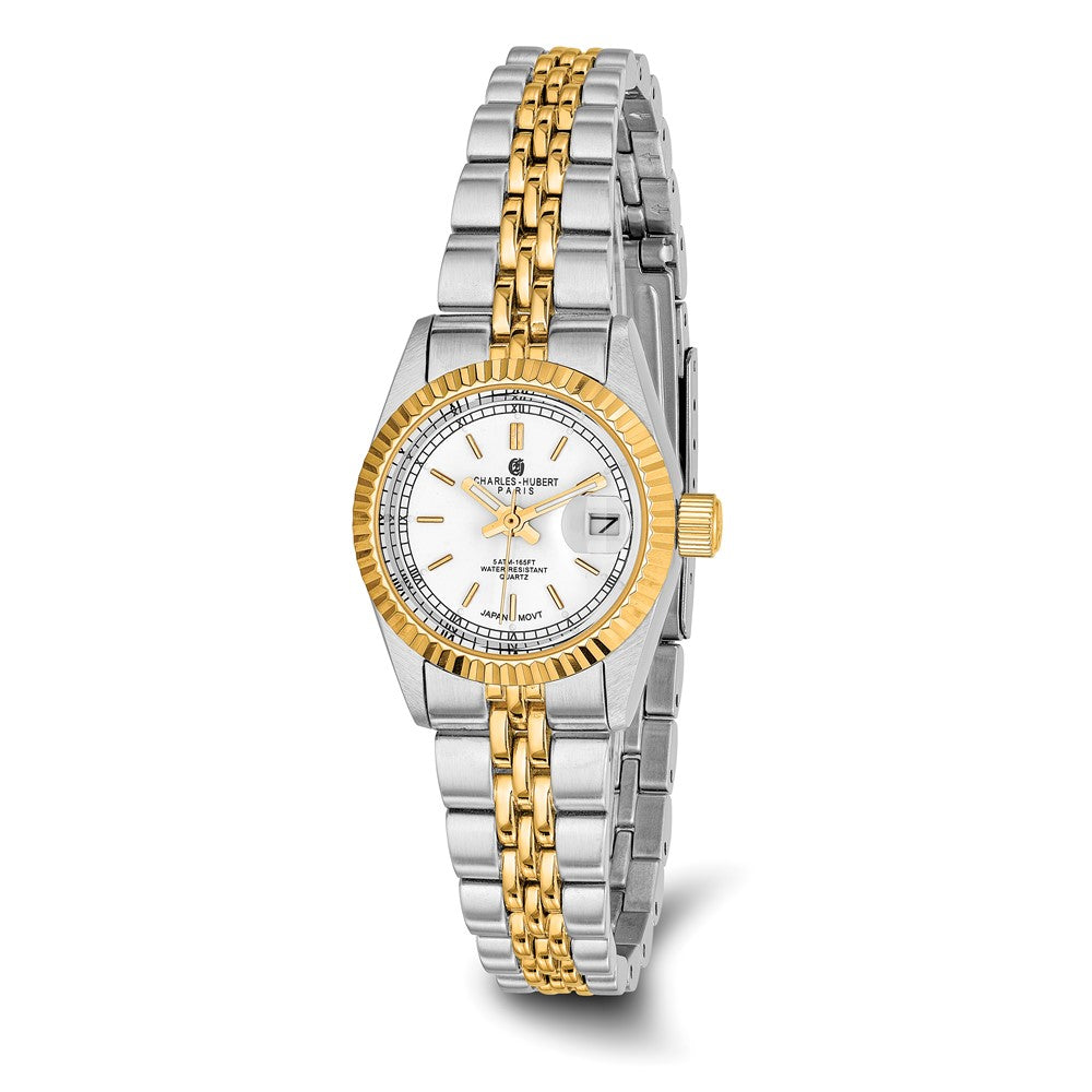 Ladies Two-Tone, Off White Dial Round Analog Watch by Charles Hubert, Item W8235 by The Black Bow Jewelry Co.