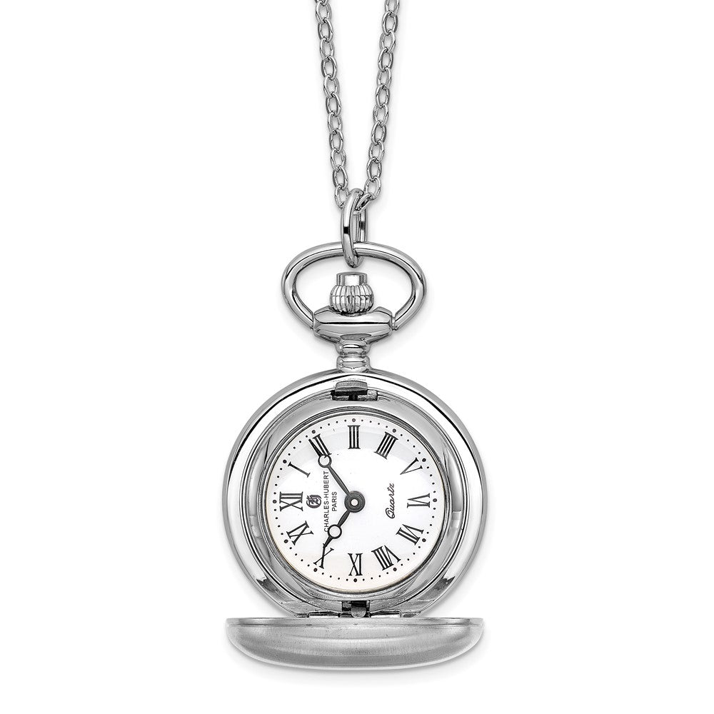 Charles Hubert Ladies Chrome-plated Brass Satin Pocket Watch Necklace, Item W8252 by The Black Bow Jewelry Co.