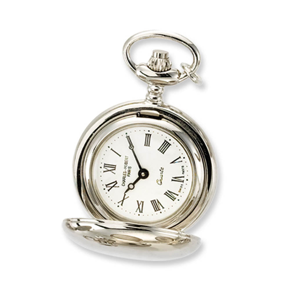 Charles Hubert Ladies Chrome-plated Brass Polished Watch Necklace, Item W8253 by The Black Bow Jewelry Co.