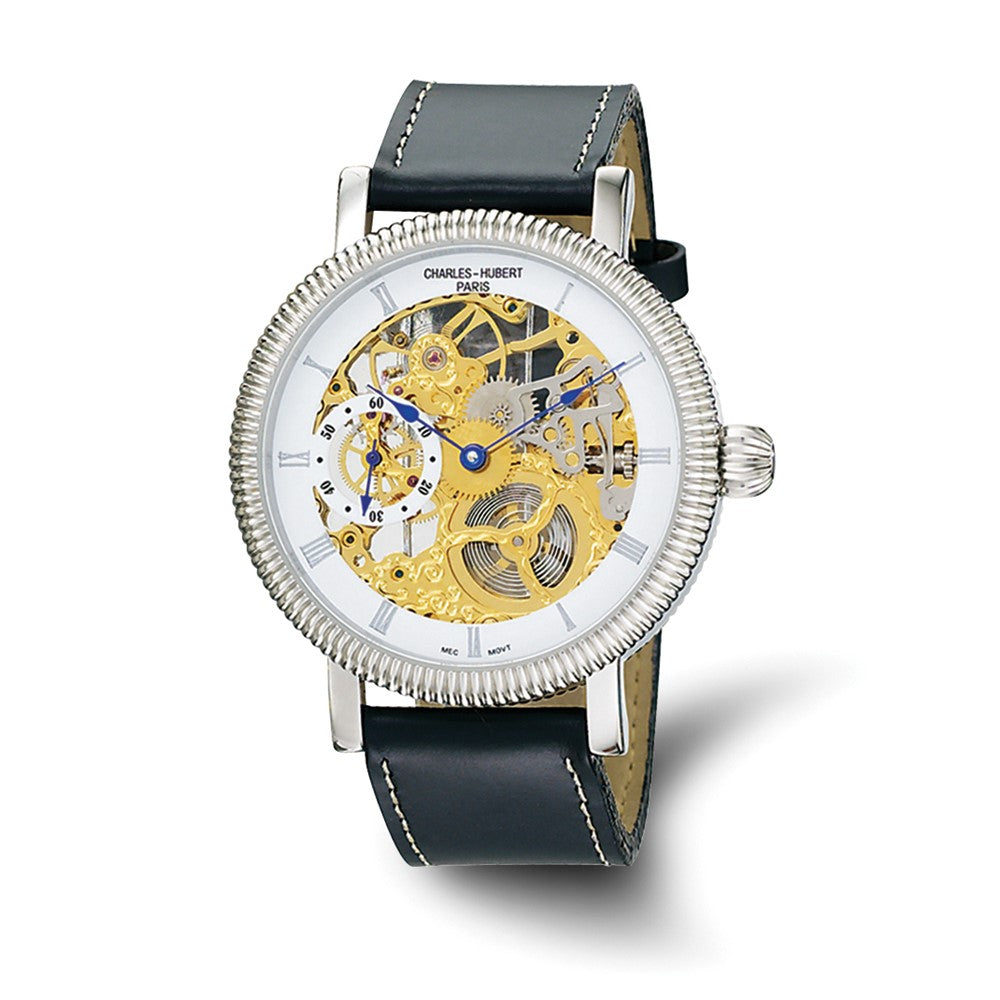 Charles Hubert Mens Two-tone Skeleton Dial Watch, Item W8279 by The Black Bow Jewelry Co.