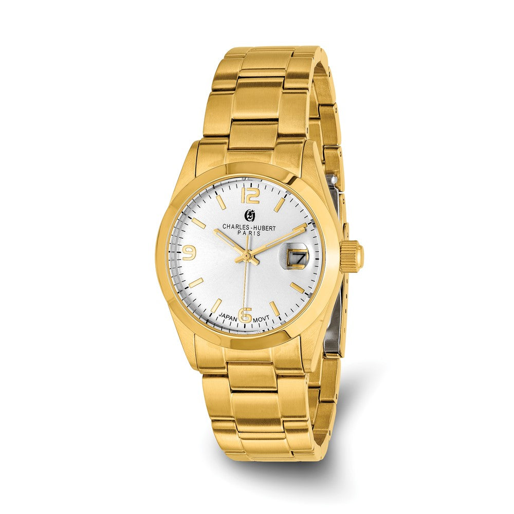 Charles Hubert Mens Gold-Tone Plated Classic Analog Watch, Item W8299 by The Black Bow Jewelry Co.