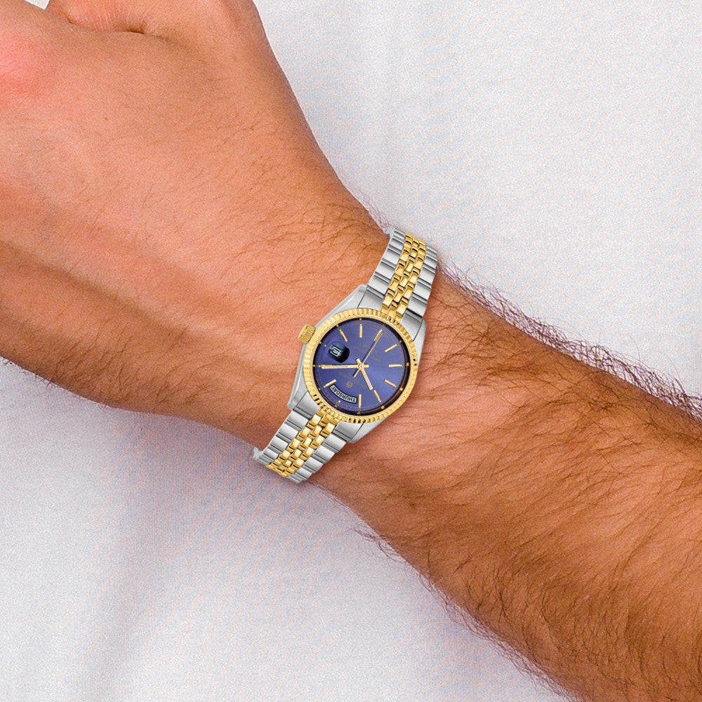 Alternate view of the Charles Hubert Mens Two-Tone Blue Dial Panther Link Watch by The Black Bow Jewelry Co.