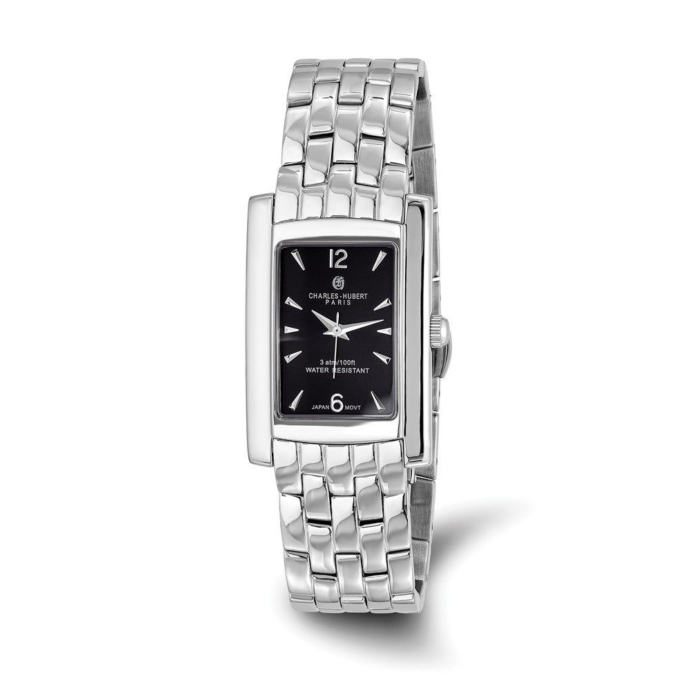 Charles Hubert Mens Rectangular Black Dial Panther Link Watch, Item W8353 by The Black Bow Jewelry Co.