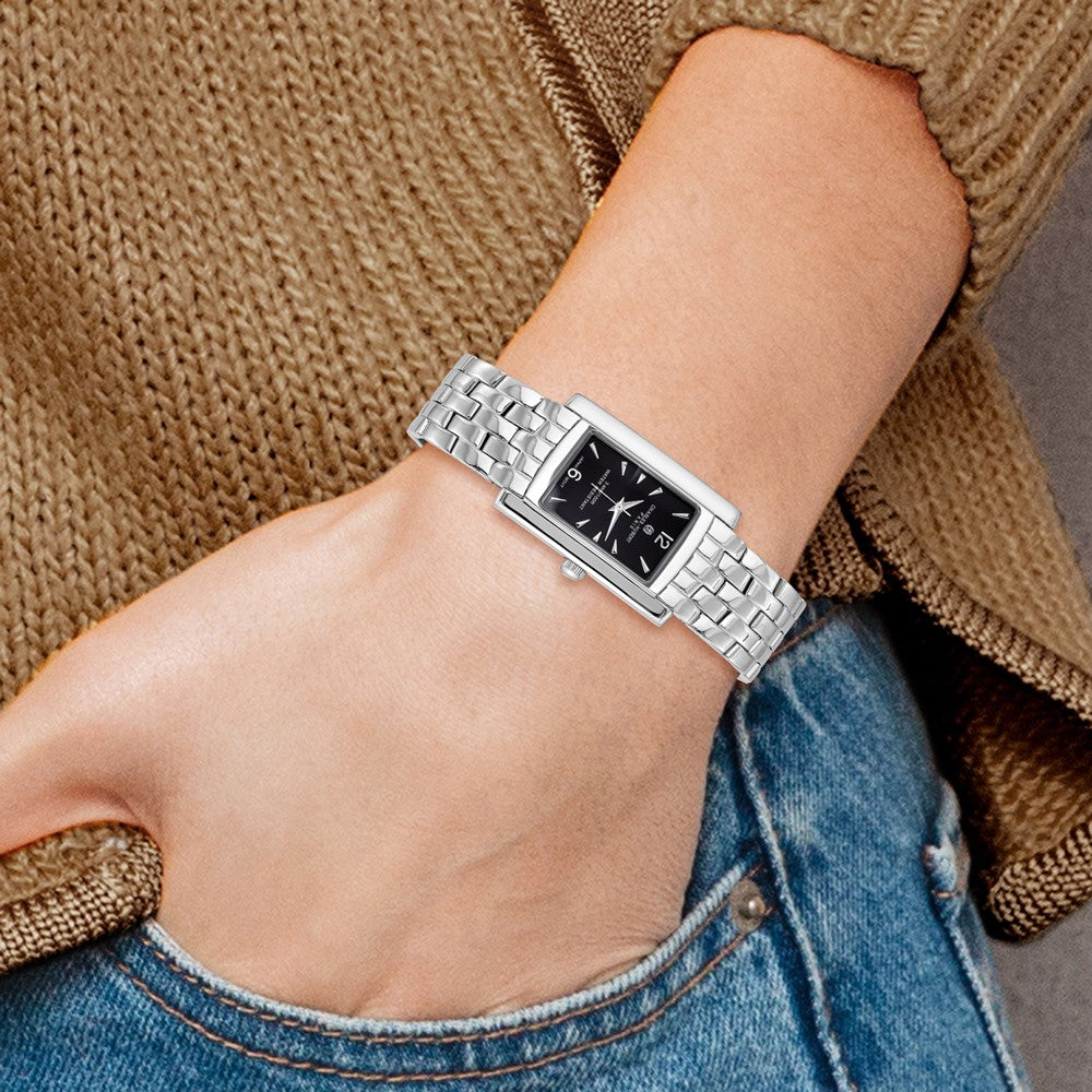 Alternate view of the Charles Hubert Mens Rectangular Black Dial Panther Link Watch by The Black Bow Jewelry Co.