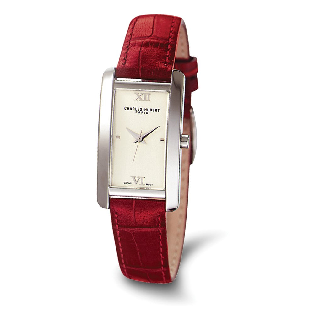 Ladies Red Leather Band, Champagne Dial Retro Watch by Charles Hubert, Item W8363 by The Black Bow Jewelry Co.