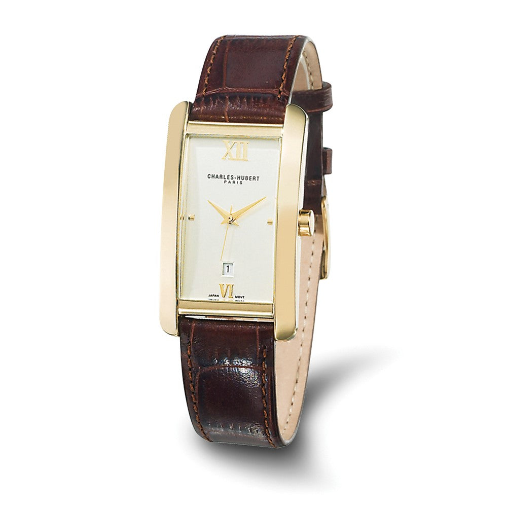 Charles Hubert Mens Brown Leather Band Watch, Item W8364 by The Black Bow Jewelry Co.