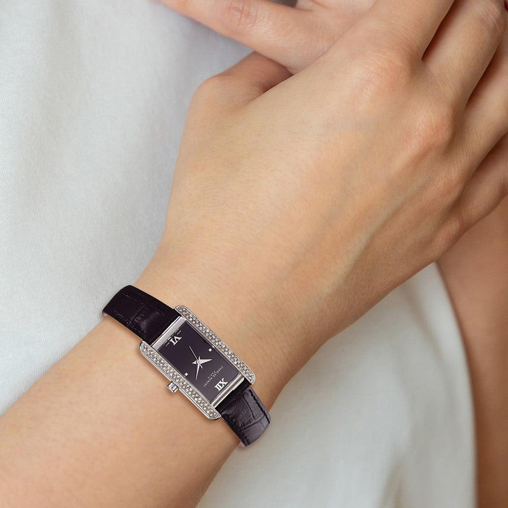 Alternate view of the Charles Hubert Ladies Rectangular Black Leather Band Watch by The Black Bow Jewelry Co.