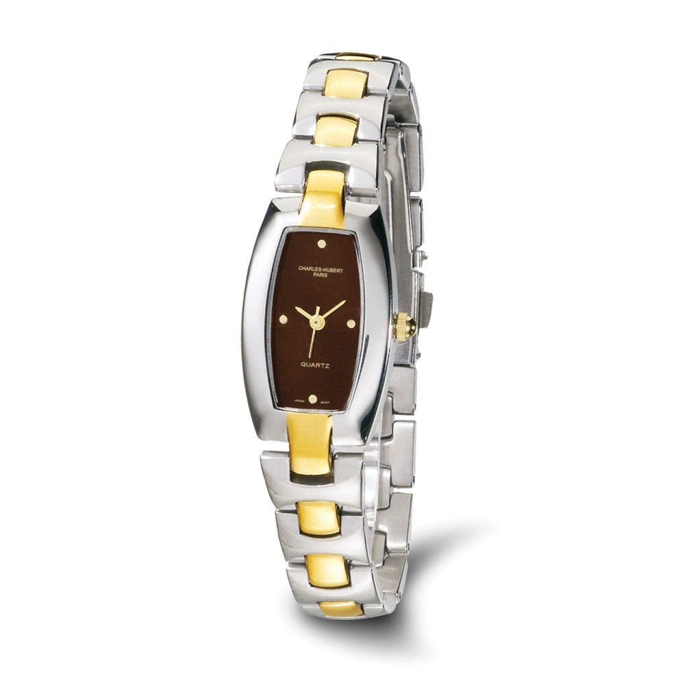 Charles Hubert Ladies Two-Tone Brown Dial Watch, Item W8386 by The Black Bow Jewelry Co.