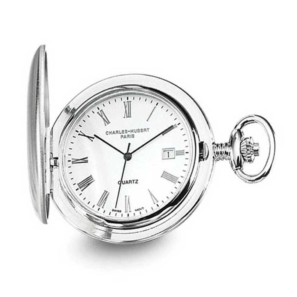 Charles Hubert Stainless Off White Dial Super Slim Pocket Watch, Item W8416 by The Black Bow Jewelry Co.
