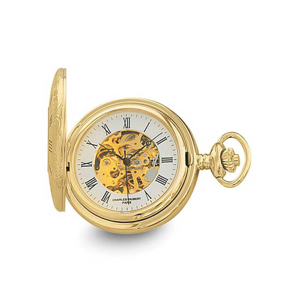 Charles Hubert Gold Finish White Dial 48mm Pocket Watch, Item W8420 by The Black Bow Jewelry Co.