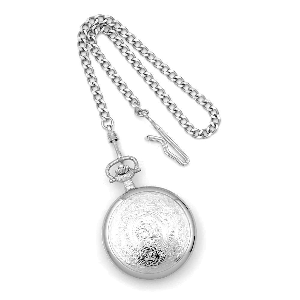 Alternate view of the Charles Hubert Chrome-finish White Dial 50mm Ornate Pocket Watch by The Black Bow Jewelry Co.