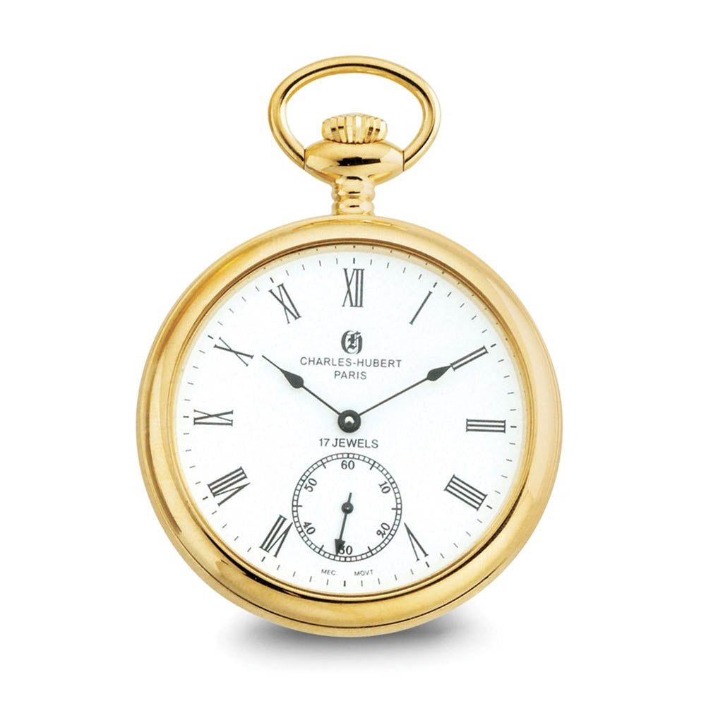 Charles Hubert IP-plated Stainless Open Face 52mm Pocket Watch, Item W8424 by The Black Bow Jewelry Co.