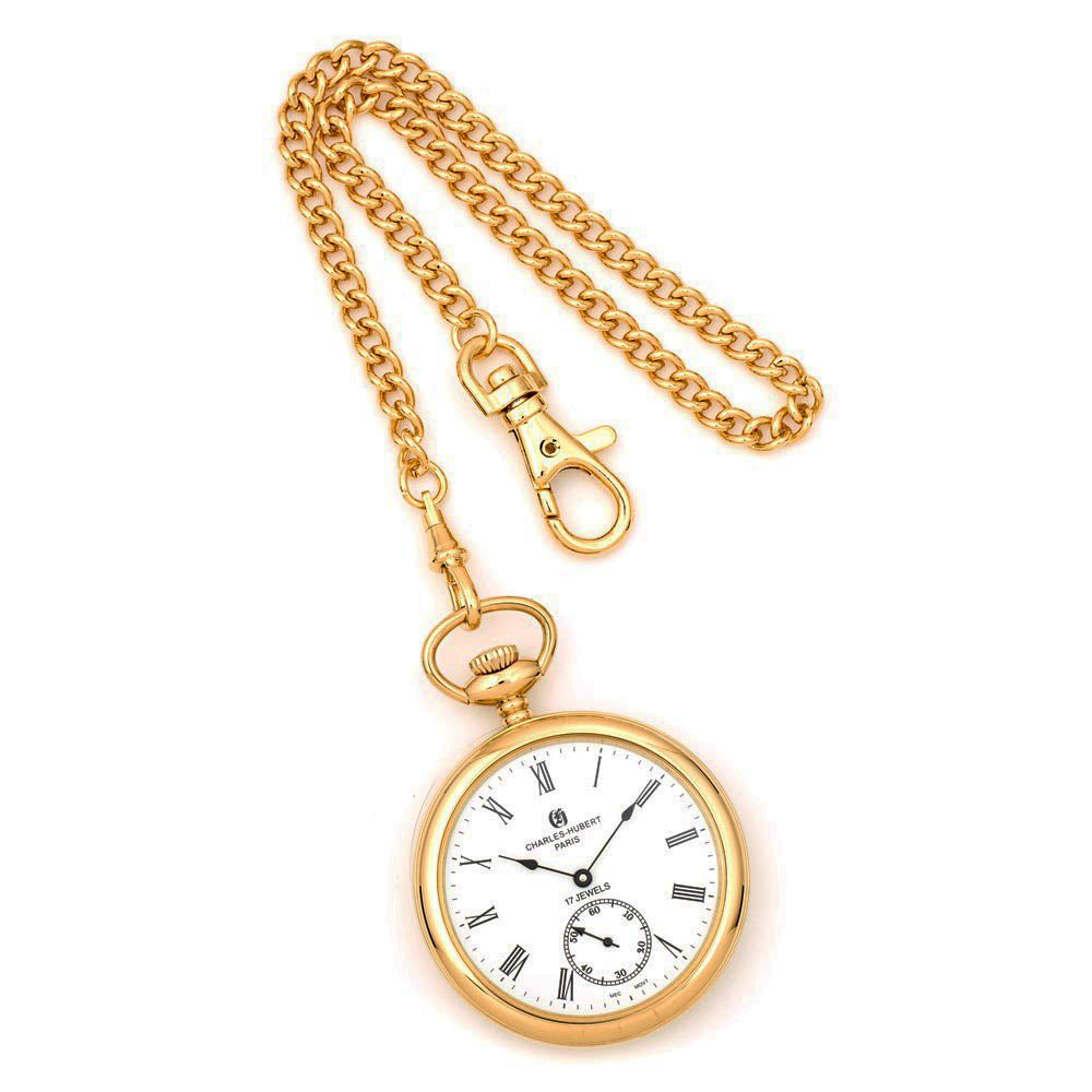 Alternate view of the Charles Hubert IP-plated Stainless Open Face 52mm Pocket Watch by The Black Bow Jewelry Co.