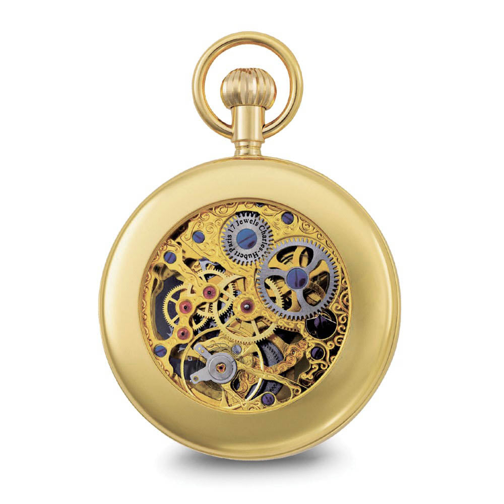 Alternate view of the Charles Hubert IP-pltd Stnlss Open Face Dual Time Pocket Watch by The Black Bow Jewelry Co.
