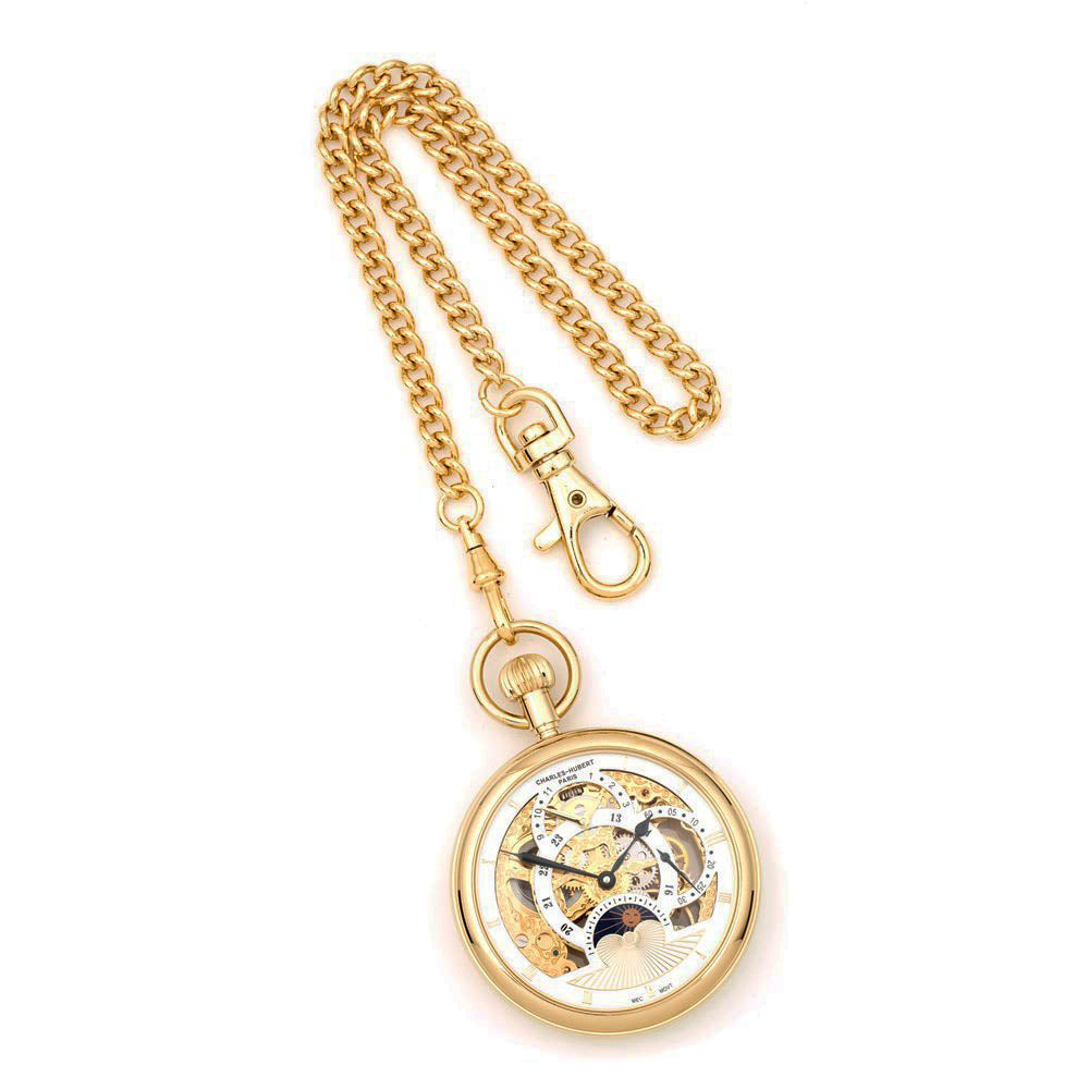 Alternate view of the Charles Hubert IP-pltd Stnlss Open Face Dual Time Pocket Watch by The Black Bow Jewelry Co.