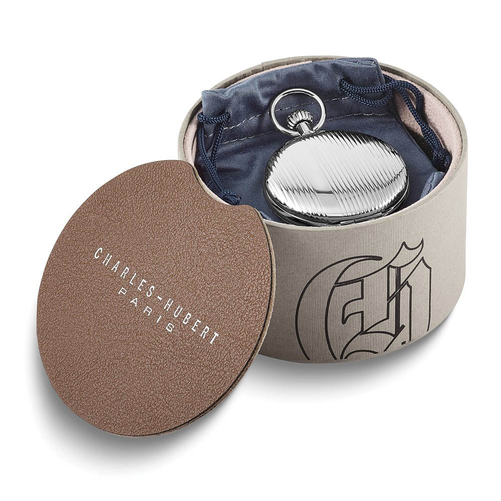 Alternate view of the Charles Hubert Chrome Finish Brass Striped Pocket Watch by The Black Bow Jewelry Co.