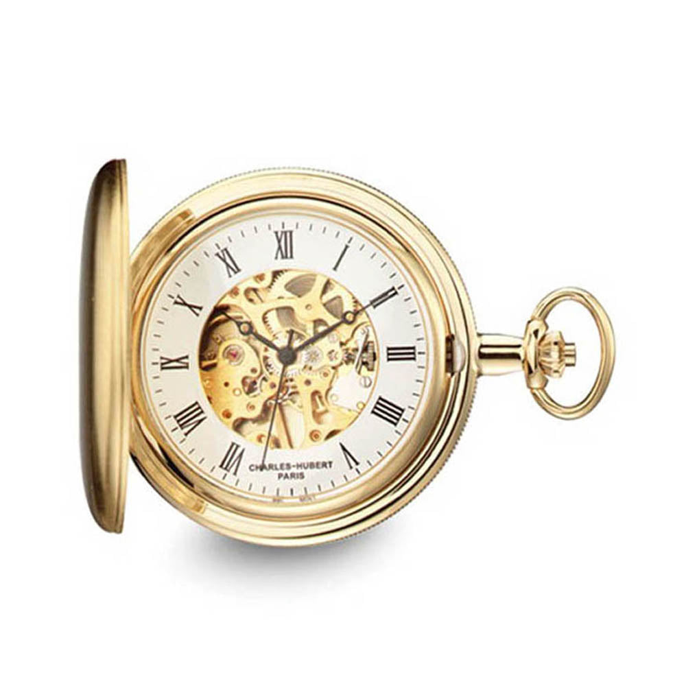 Charles Hubert Satin Gold Finish Brass Pocket Watch, Item W8434 by The Black Bow Jewelry Co.