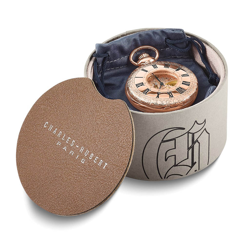Alternate view of the Charles Hubert Rose Gold Finish Brass Window Cover Pocket Watch by The Black Bow Jewelry Co.