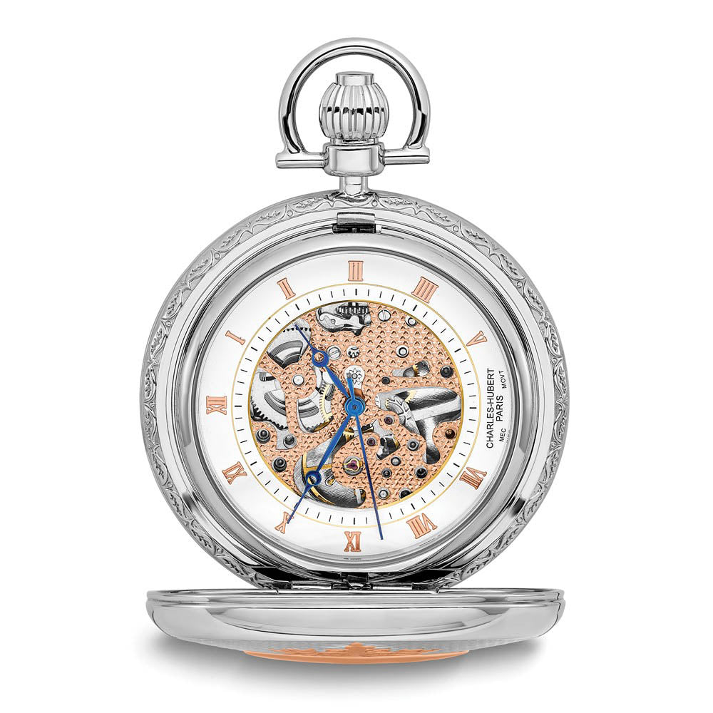 Charles Hubert Two-tone Rose Gold Finish Brass Pocket Watch, Item W8438 by The Black Bow Jewelry Co.