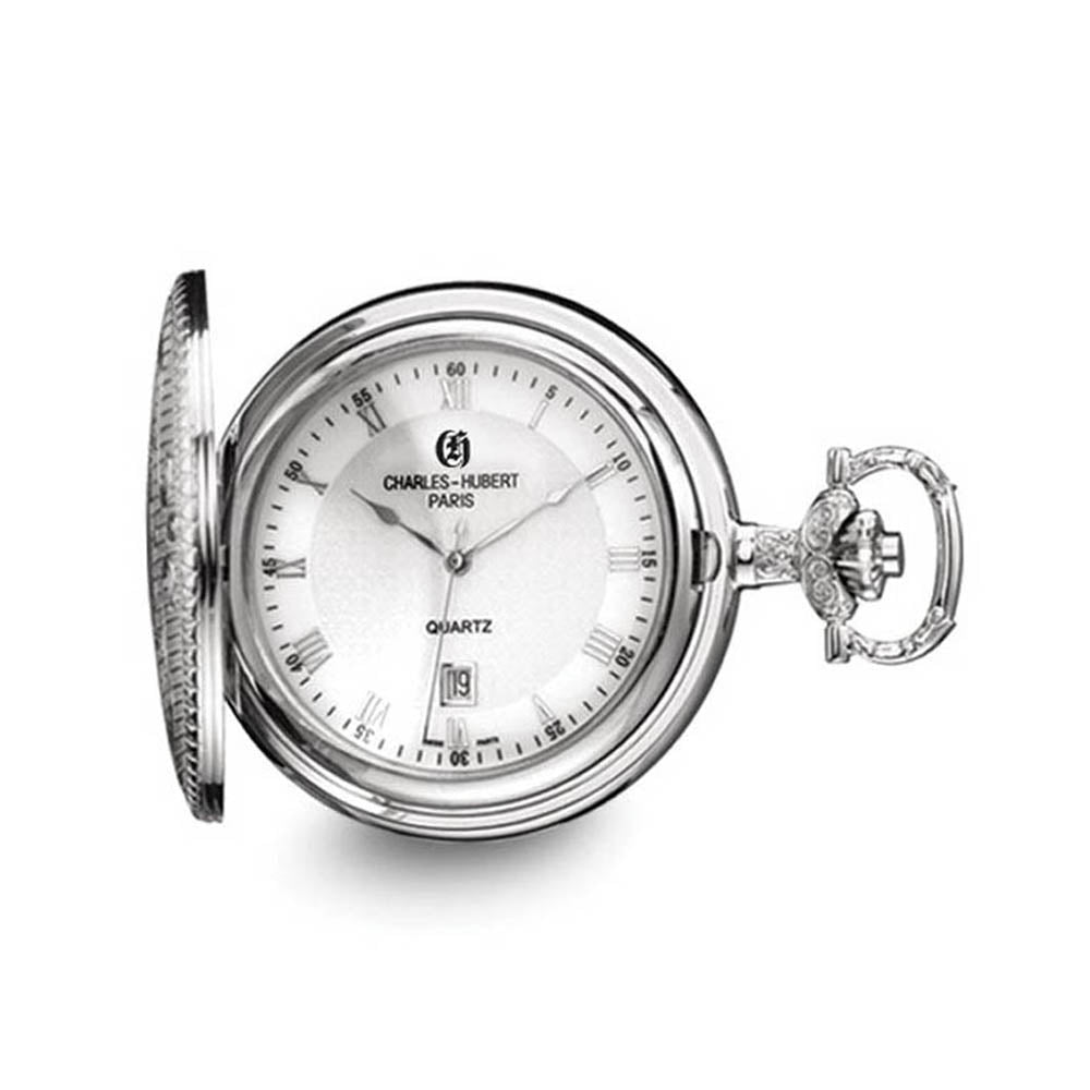 Charles Hubert Chrome Finish Brass w/Shield Pocket Watch, Item W8442 by The Black Bow Jewelry Co.