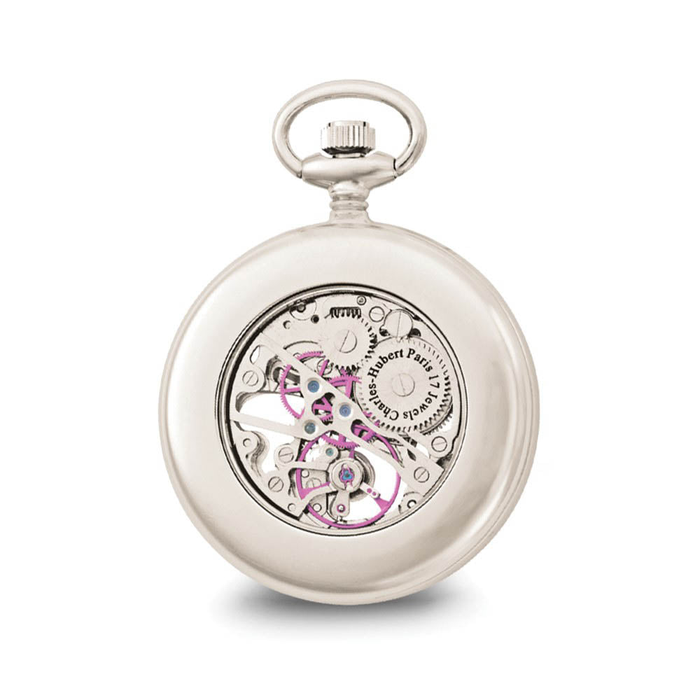 Alternate view of the Charles Hubert Chrome Finish Brass Open Face Pocket Watch by The Black Bow Jewelry Co.