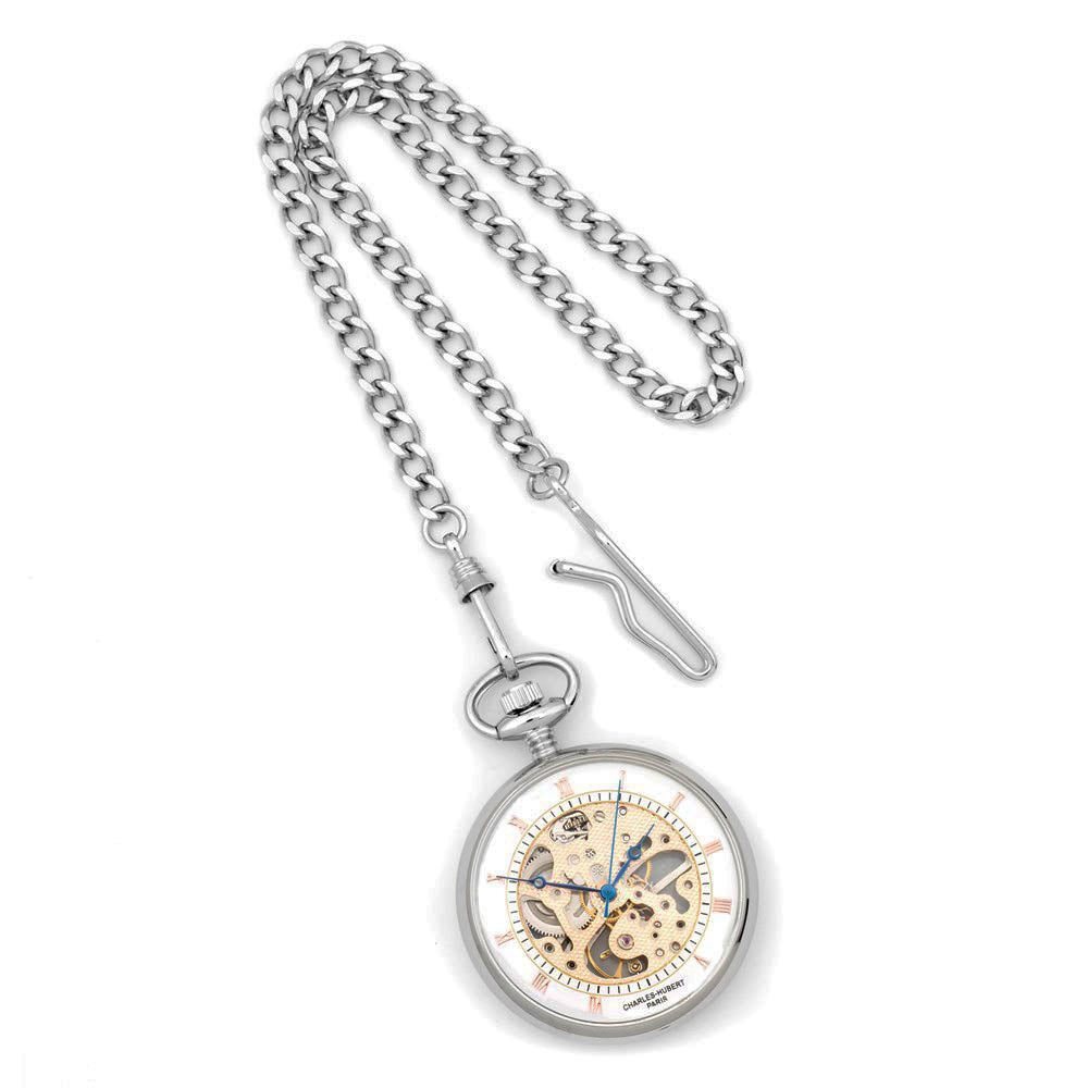 Alternate view of the Charles Hubert Chrome Finish Brass Open Face Pocket Watch by The Black Bow Jewelry Co.