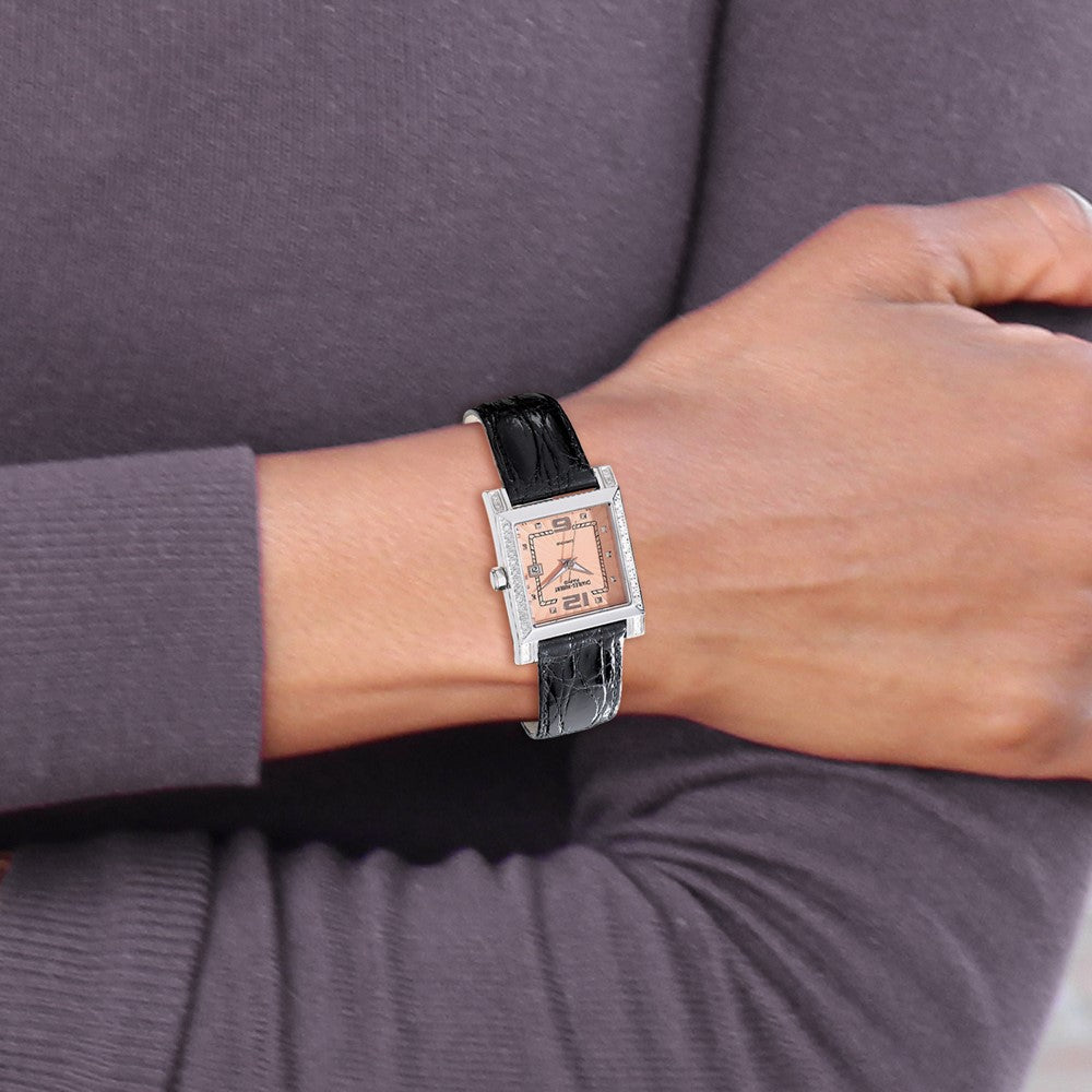 Alternate view of the Charles Hubert Ladies 0.42ct. Dia Blk Band Peach 29x28mm Dial Watch by The Black Bow Jewelry Co.