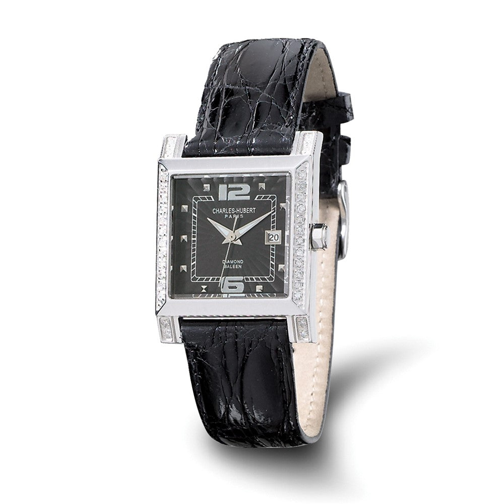Charles Hubert Ladies 0.42ct. Diamond Bezel Black 29x28mm Dial Watch, Item W8446 by The Black Bow Jewelry Co.