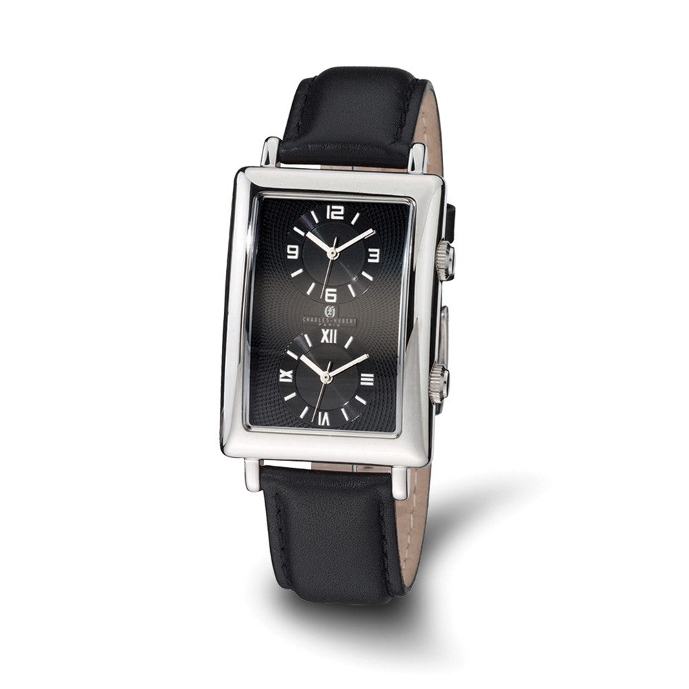 Charles Hubert Mens Dual Time Black 33x53mm Dial Watch, Item W8452 by The Black Bow Jewelry Co.
