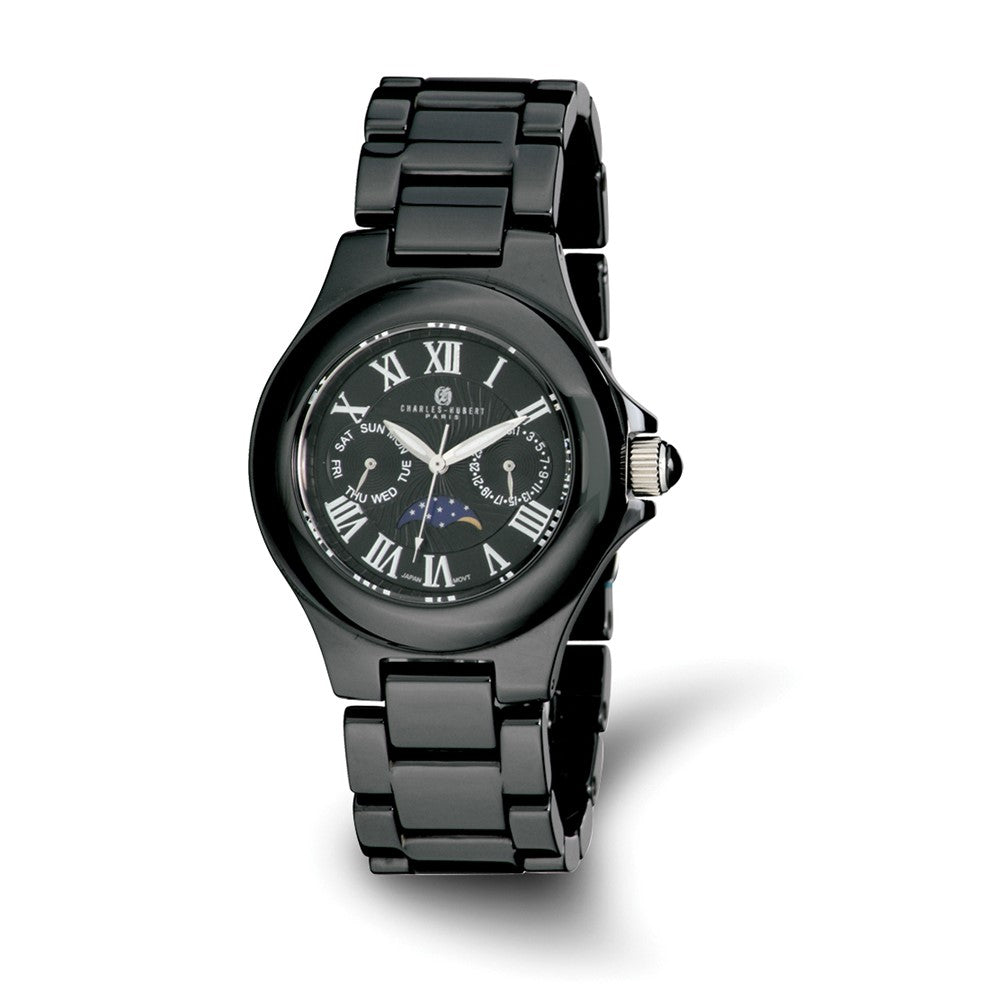 Charles Hubert Mens Black Ceramic Multifunction Watch, Item W8458 by The Black Bow Jewelry Co.