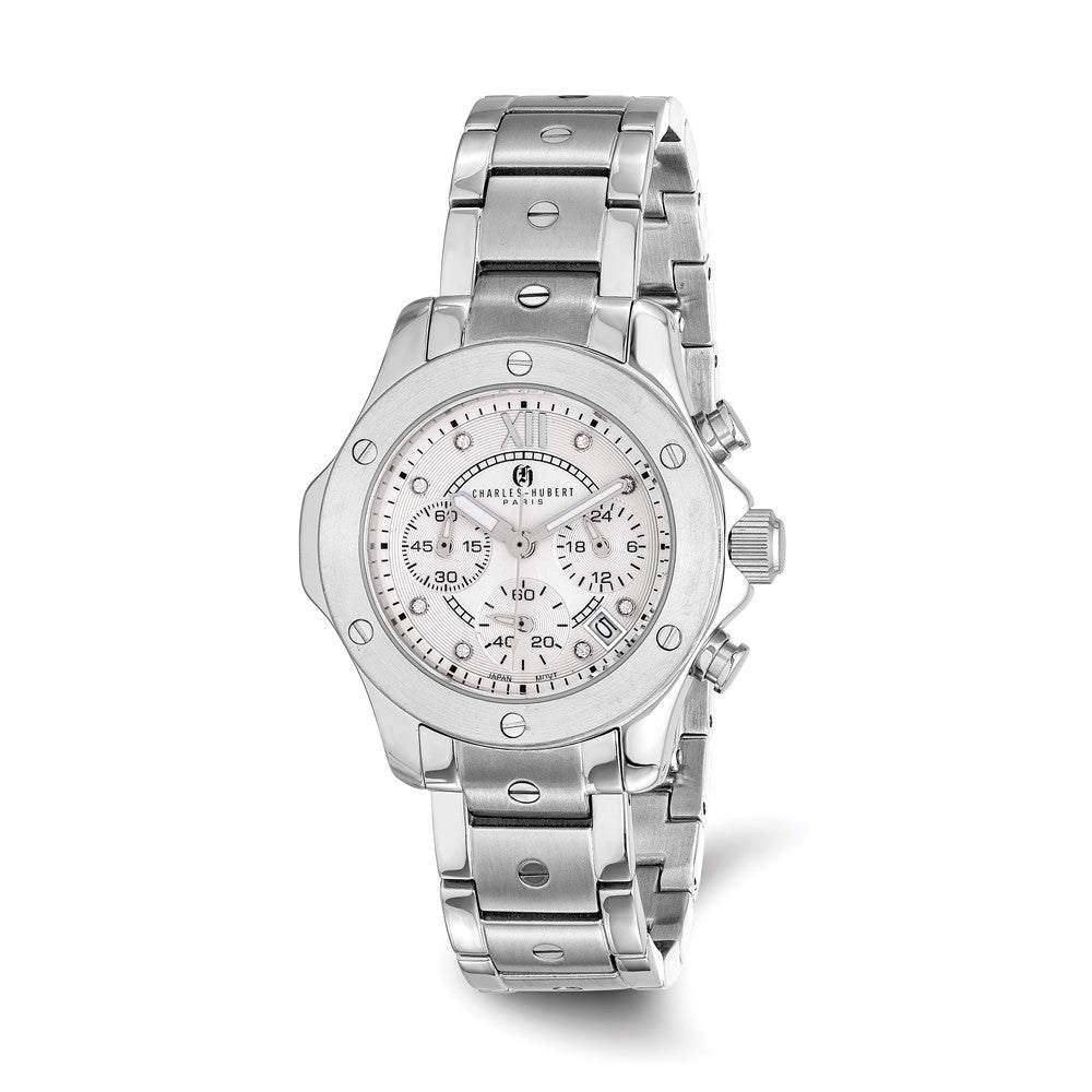 Charles Hubert Ladies Stainless Steel Silver Dial Wrist Watch, Item W8463 by The Black Bow Jewelry Co.