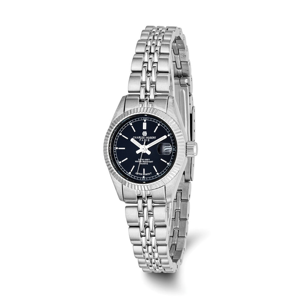 Charles Hubert Ladies Stainless Steel 26mm Black Dial Watch, Item W8466 by The Black Bow Jewelry Co.